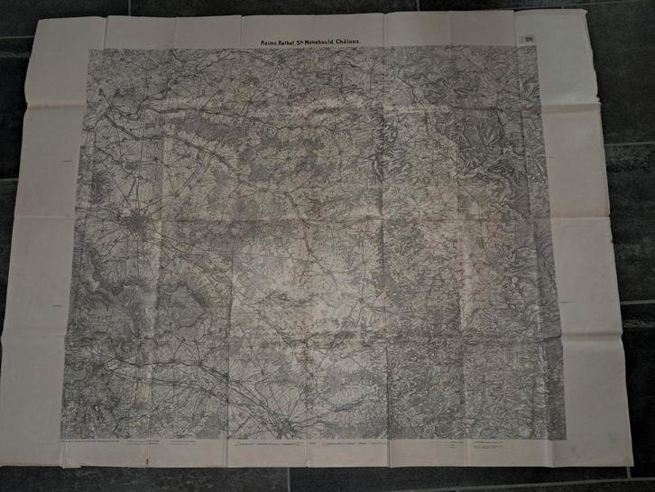 Oude landkaart Reims, Rethel, St-Mënehould, Châlons 1915, Boeken, Atlassen en Landkaarten, Gelezen, Landkaart, Frankrijk, 1800 tot 2000