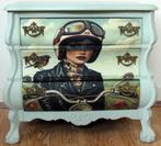 Groen buikkastje, ladekast "Vintage motormeisje", Huis en Inrichting, Zo goed als nieuw, 3 of 4 laden, Minder dan 100 cm, 25 tot 50 cm