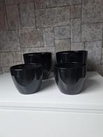 4 zwarte potten van Mica, Tuin en Terras, Rond, Gebruikt, Ophalen of Verzenden, Minder dan 25 cm