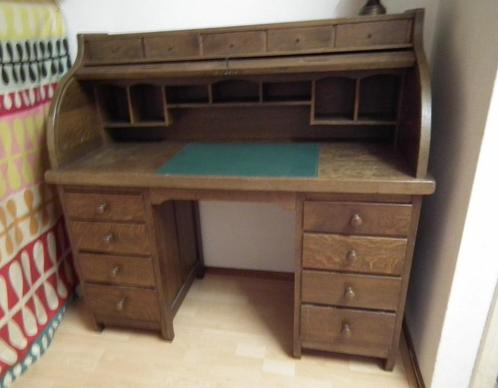 Massief eiken bureau, cilindermodel., Huis en Inrichting, Bureaus, Zo goed als nieuw, Bureau, Ophalen