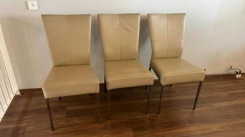 Set van 6 leren eetkamer stoelen, RVS poot. beschikbaar voor biedingen