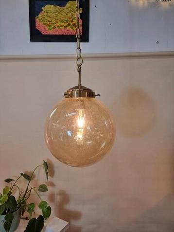 Vintage bollamp getint glas bubbelglas messing beschikbaar voor biedingen