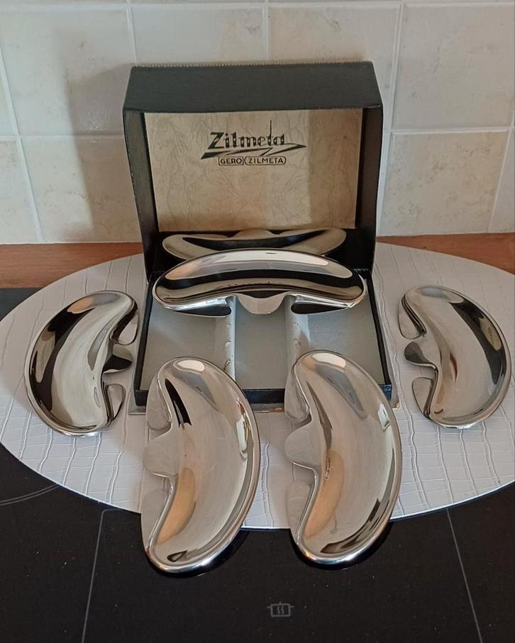 Gratenbakjes 6x schaaltjes in doos, Gero Zilmeta, Antiek en Kunst, Antiek | Goud en Zilver, Ophalen of Verzenden