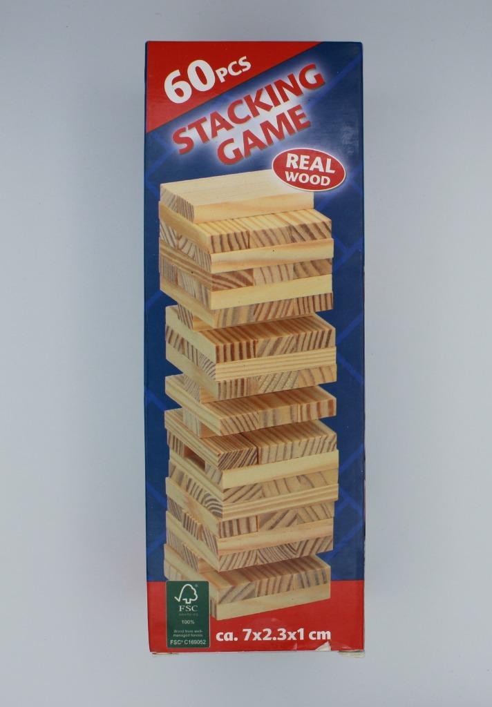 Jenga Stapelspel - Echt Hout - 60 pcs, Hobby en Vrije tijd, Gezelschapsspellen | Overige, Nieuw, Een of twee spelers, Ophalen of Verzenden
