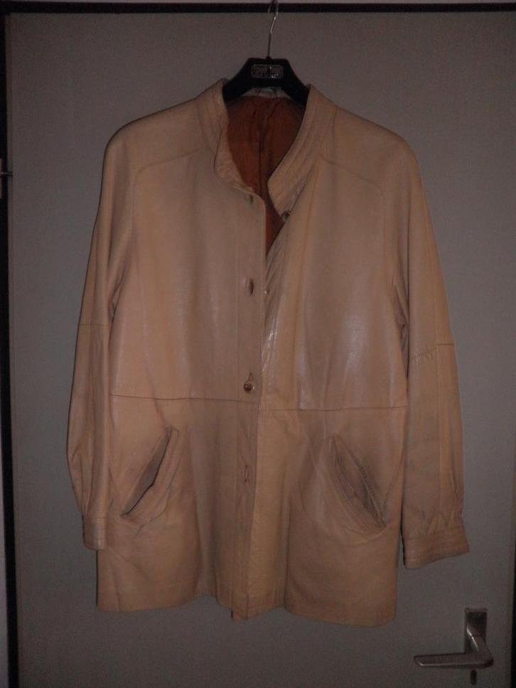 retro beige leren jas, maat L, Your Sixth Sense by C & A, Kleding | Dames, Jassen | Zomer, Zo goed als nieuw, Maat 42/44 (L), Beige