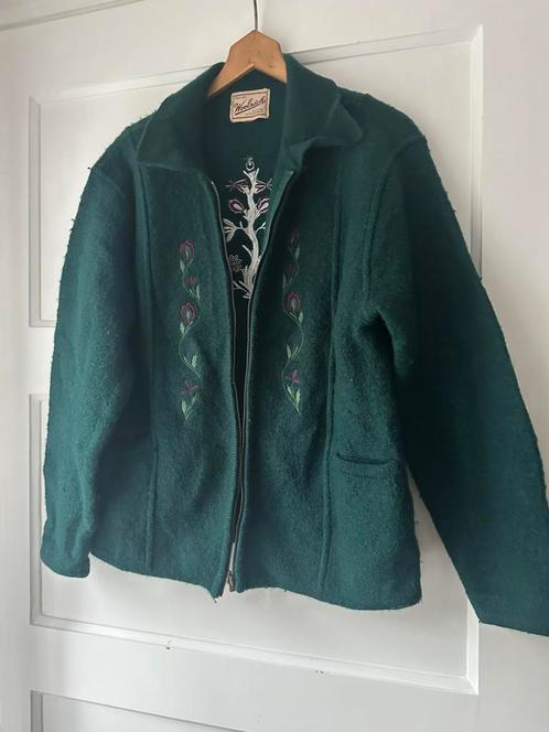 groen folklore geborduurd vintage vest jas Woolrich M 38 40, Kleding | Dames, Truien en Vesten, Zo goed als nieuw, Maat 38/40 (M)
