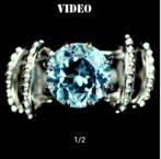 ring 925 zilver 14 k wit goud verguld met grote Topaas 17.2, Blauw, Nieuw, Ophalen of Verzenden, 17 tot 18