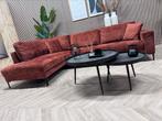 Velvet Velours Goossens Hoekbank - Terracotta - 275 x 188, Huis en Inrichting, Banken | Bankstellen, Ophalen, 250 tot 300 cm, -