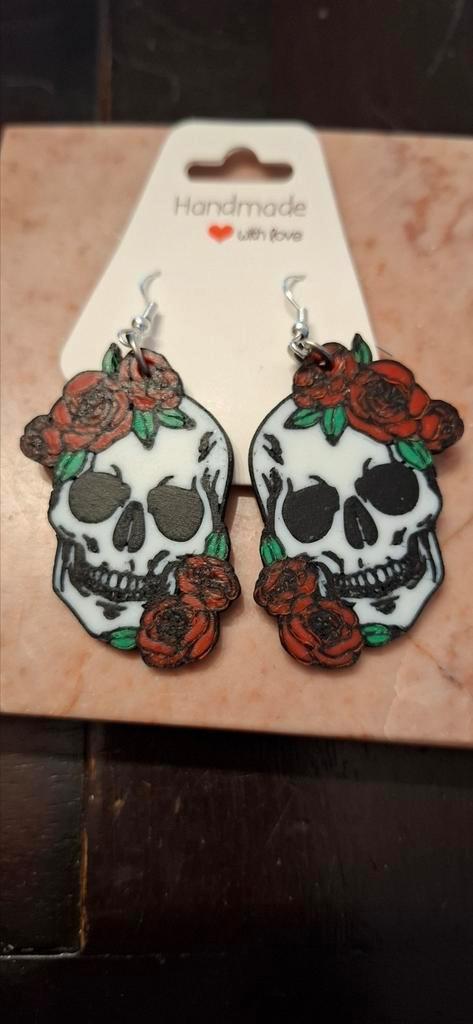 Skelet, skull, rose, roos, oorbellen nieuw, Sieraden, Tassen en Uiterlijk, Oorbellen, Nieuw, Overige materialen, Roze, Ophalen of Verzenden