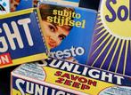 13028 oude zeepverpakkingen kruidenierswaren zeep sunlight, Verzamelen, Ophalen of Verzenden, Reclamebord