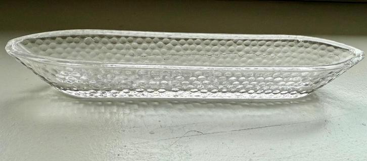 Langwerpig vintage glazen schaaltje met noppenmotief - 20 cm, Antiek en Kunst, Antiek | Glas en Kristal, Ophalen of Verzenden