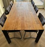 Tower Living eettafel met teakhouten blad en zwart onderstel, Ophalen, 100 tot 150 cm, Teakhout, Zo goed als nieuw