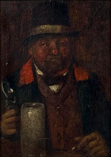 De Bierdrinker - Heinrich Ziller - Olieverf op paneel beschikbaar voor biedingen