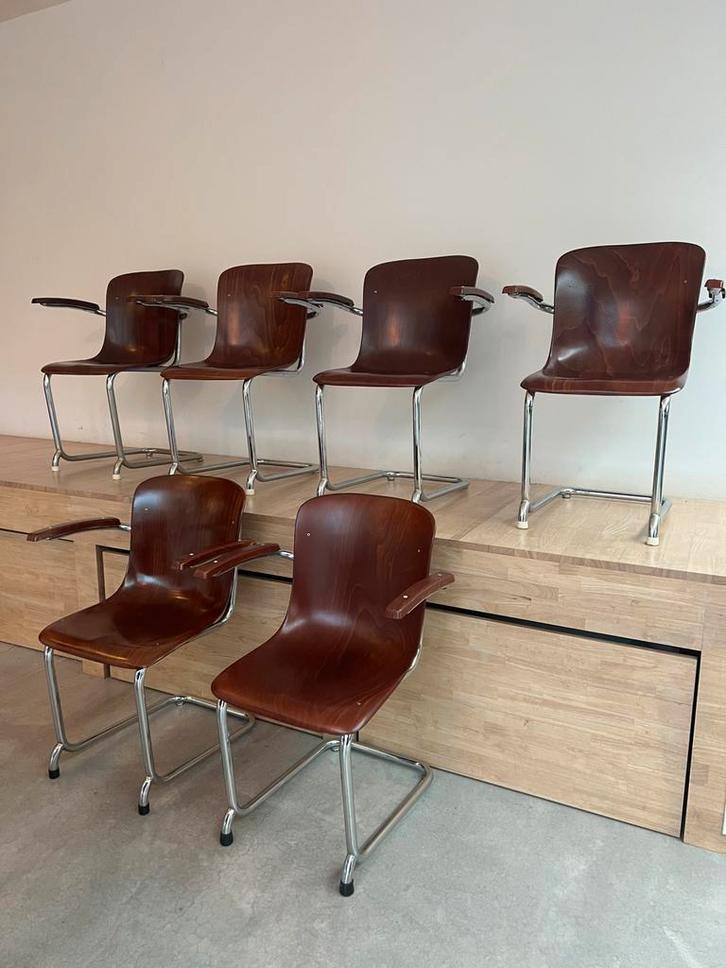 Zeer zeldzame set van 6 (of 8) pagholz stoelen Friso Kramer, Huis en Inrichting, Stoelen, Gebruikt, Vijf, Zes of meer stoelen