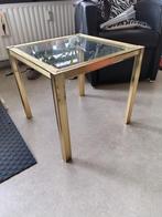 Bijzettafel messing, Huis en Inrichting, Tafels | Bijzettafels, Minder dan 55 cm, Gebruikt, Vierkant, Glas