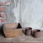 Oud brocante Chinees houten bakje stoer metalen potje Etage3, Huis en Inrichting, Woonaccessoires | Overige, Gebruikt, ., Ophalen of Verzenden