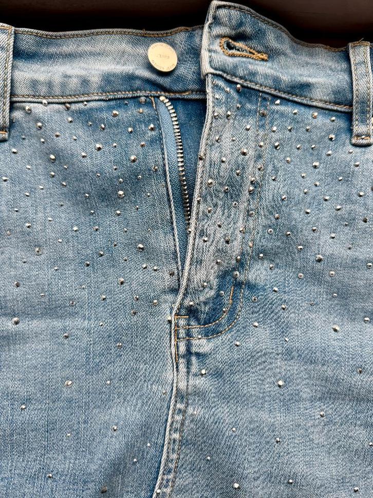 Spijker rok stretch - Midi - met split en studs maat XL/42, Kleding | Dames, Rokken, Zo goed als nieuw, Maat 42/44 (L), Blauw