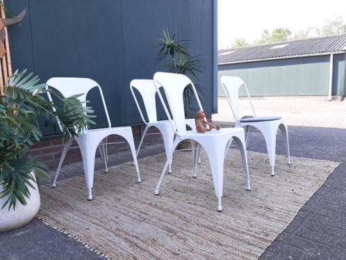 Set Tolix style eetkamerstoelen vintage design witte stoelen, Huis en Inrichting, Stoelen, Gebruikt, Vier, Metaal, Wit, Ophalen