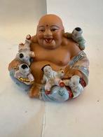 Lachende Buddha met 5 Kinderen - Porseleinen Beeldje, Ophalen of Verzenden, Zo goed als nieuw