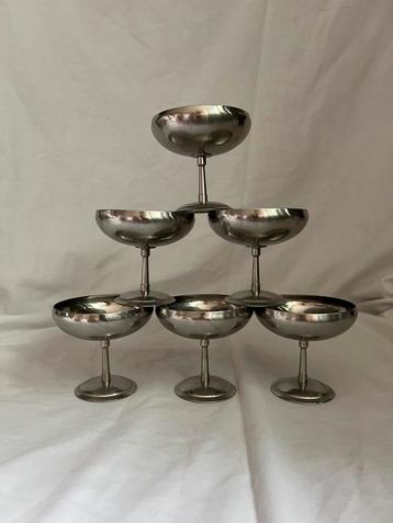 Vintage RVS ijscoupes Letang & Remy | lange voet | set van 6 beschikbaar voor biedingen