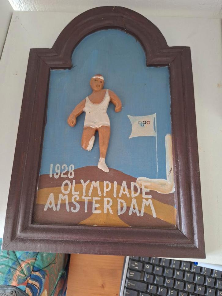 Houten Plaque Olympische Spelen Amsterdam 1928, Antiek en Kunst, Kunst | Overige Kunst, Ophalen of Verzenden