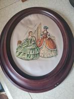 Brocante houten lijst met stoffen afbeelding, Antiek en Kunst, Curiosa en Brocante, Ophalen of Verzenden