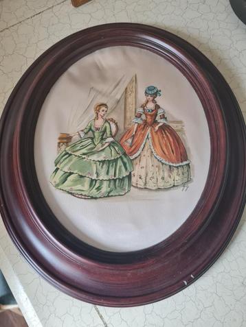 Brocante houten lijst met stoffen afbeelding beschikbaar voor biedingen