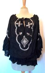 Zwarte bewerkte boho/Ibiza tuniek/top van Indico (Malaga) L, Ophalen of Verzenden, Zo goed als nieuw, Maat 42/44 (L), Zwart