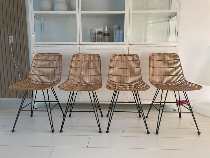 HK Living Rotan Eetkamerstoelen (4 stuks), Huis en Inrichting, Stoelen, Zo goed als nieuw, Bruin, Ophalen of Verzenden