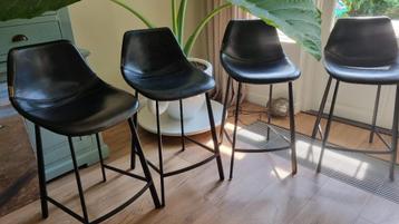 ** Dutchbone Franky Barkruk - zwart leer - 5 stuks ** beschikbaar voor biedingen