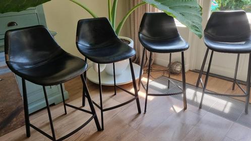 ** Dutchbone Franky Barkruk - zwart leer - 5 stuks **, Huis en Inrichting, Barkrukken, Zo goed als nieuw, 60 tot 90 cm, Leer, 4 krukken