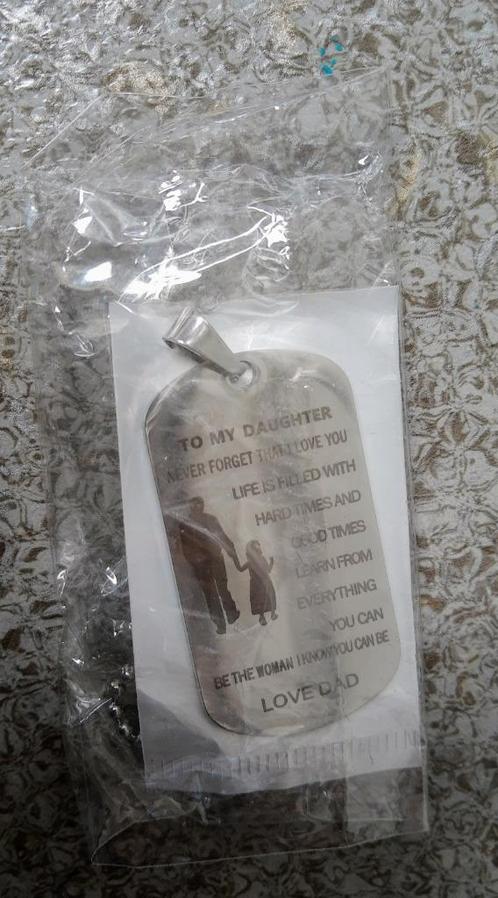 Vader dochter cadeau ketting hanger, Sieraden, Tassen en Uiterlijk, Kettingen, Zo goed als nieuw, Overige materialen, Zilver, Met hanger