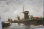 Schilderij zonder lijst met molens (T. Treffers?), Antiek en Kunst, Ophalen of Verzenden