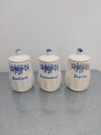 3 vintage crème/blauwkleurige kruidenpotjes met deksel, Antiek en Kunst, Ophalen of Verzenden