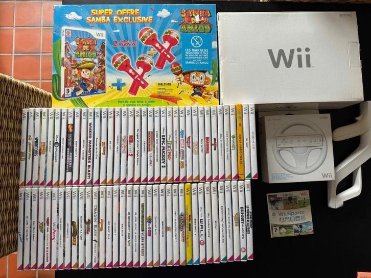 Wii collectie - Console + 71 spellen + Samba-pakket, Spelcomputers en Games, Spelcomputers | Nintendo Wii, Zo goed als nieuw, Met 1 controller