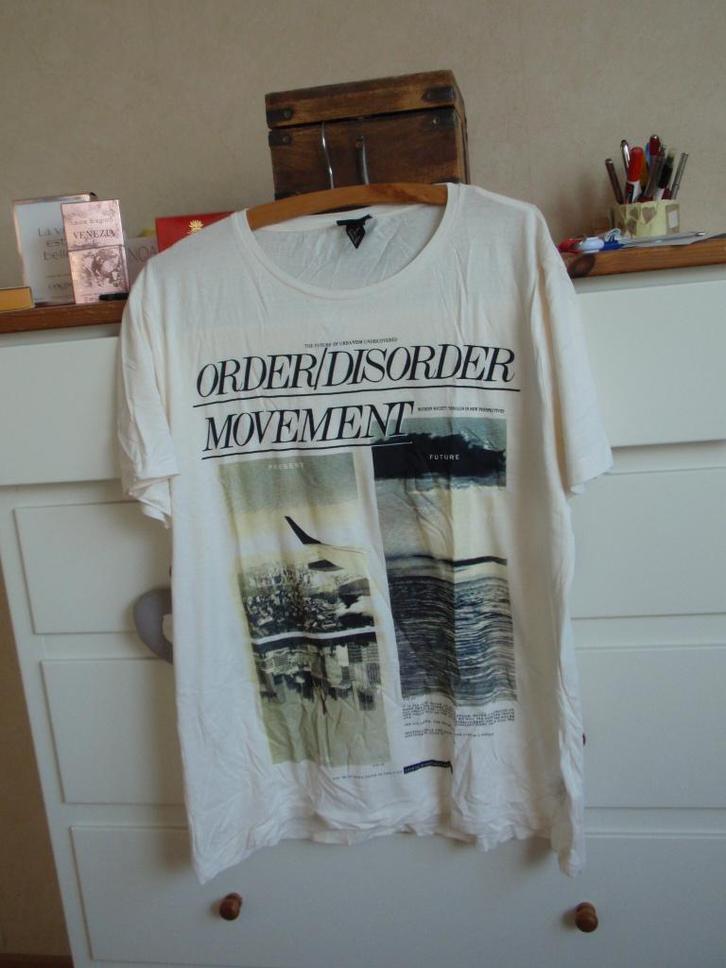 H&M - ecrukleurig shirt met print maat L, Kleding | Heren, T-shirts, Zo goed als nieuw, Maat 52/54 (L), Beige, Ophalen of Verzenden