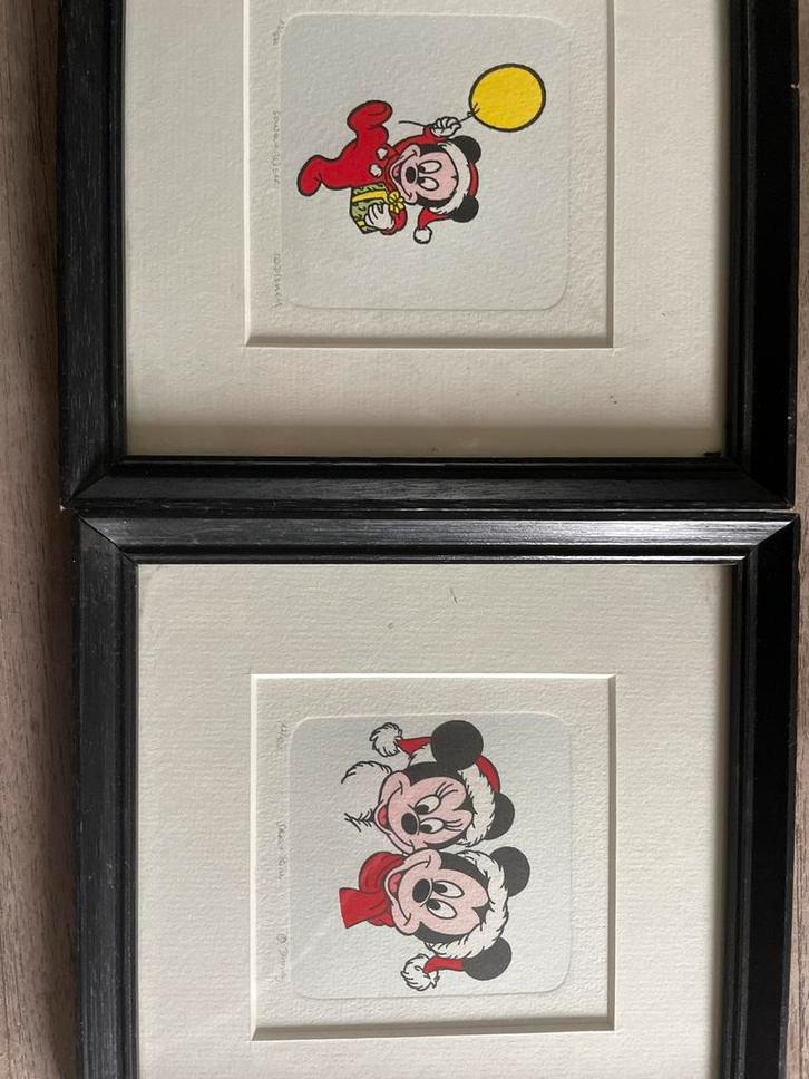 2 Originele Disney Etsen - Kerst Mickey & Minnie, Antiek en Kunst, Kunst | Tekeningen en Foto's, Ophalen of Verzenden