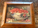 Oleografie frambozen kom bak schilderij stilleven Engeland, Ophalen of Verzenden