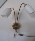 Vintage  messing met glas wandlamp, Ophalen of Verzenden, Gebruikt, Glas