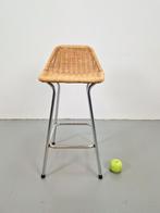 Vintage rattan barstool rotan barkruk Rohe Noordwolde ‘60, Metaal, N, 60 tot 90 cm, Ophalen of Verzenden