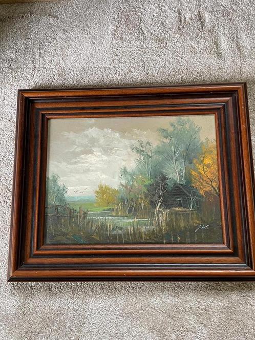 Klassiek Landschapsschilderij met Houten Lijst, Antiek en Kunst, Kunst | Schilderijen | Klassiek, Ophalen of Verzenden