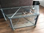 Tuintafel met 2 glasplaten en wieltjes, Ophalen, Zo goed als nieuw, Rechthoekig