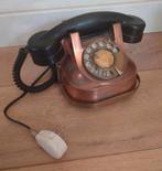 Oude vintage koperen telefoon, draaischijf, bakelieten hoorn, Antiek en Kunst, Ophalen of Verzenden