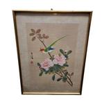 Vintage Chinees schilderij op zijde vogel, Antiek en Kunst, Kunst | Niet-Westerse kunst, Ophalen of Verzenden