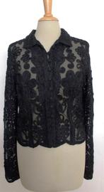 Prachtige zwarte kant look stretch top/blouse van Hunza! L, Verzenden, Zwart, Maat 42/44 (L), Zo goed als nieuw