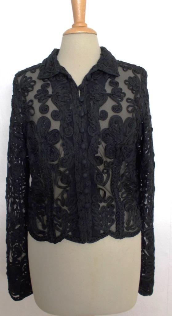 Prachtige zwarte kant look stretch top/blouse van Hunza! L, Kleding | Dames, Tops, Zo goed als nieuw, Maat 42/44 (L), Zwart, Lange mouw