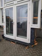 Kozijn met dubbele tuindeuren en zijramen, Ophalen, 120 cm of meer, 200 tot 215 cm, Hout
