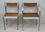 Set vintage chroom buisframe webbing stoelen wit hout, Huis en Inrichting, Stoelen, Ophalen, Twee, ., Wit