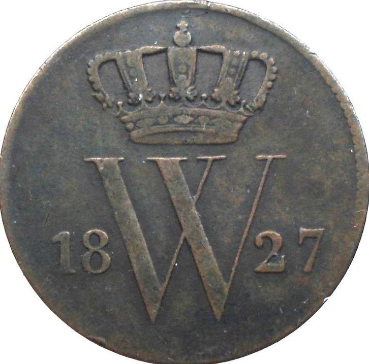 Nederland 1 cent 1827 (U / Mercuriusstaf), Postzegels en Munten, Munten | Nederland, Losse munt, 1 cent, Koning Willem I, Ophalen of Verzenden