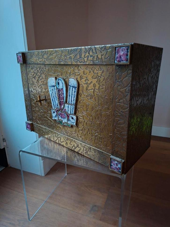 25,9 kilo Tabernakel met messing bekleding en emaille vogels, Antiek en Kunst, Antiek | Overige Antiek, Ophalen